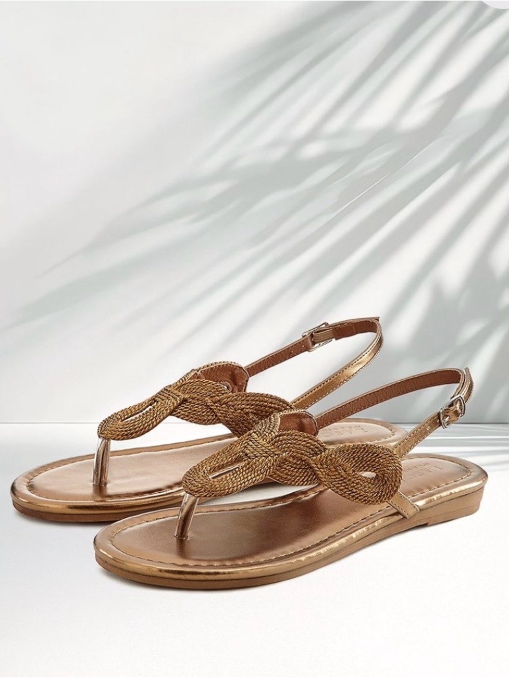 Lascana Size 10 Women’s Metallic Brown Braided Toe-Post Slingback Sandals